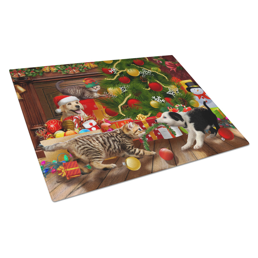 Holiday A Little Christmas Fun Yellow Lab Glass Cutting Board Large Image 1