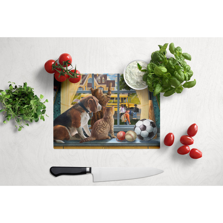 Beagle, Cats Back to School Glass Cutting Board Large Image 3