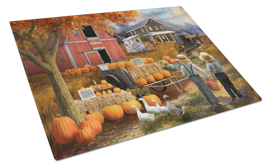 Fall Amish Pumpkin Stand Glass Cutting Board Large Image 1