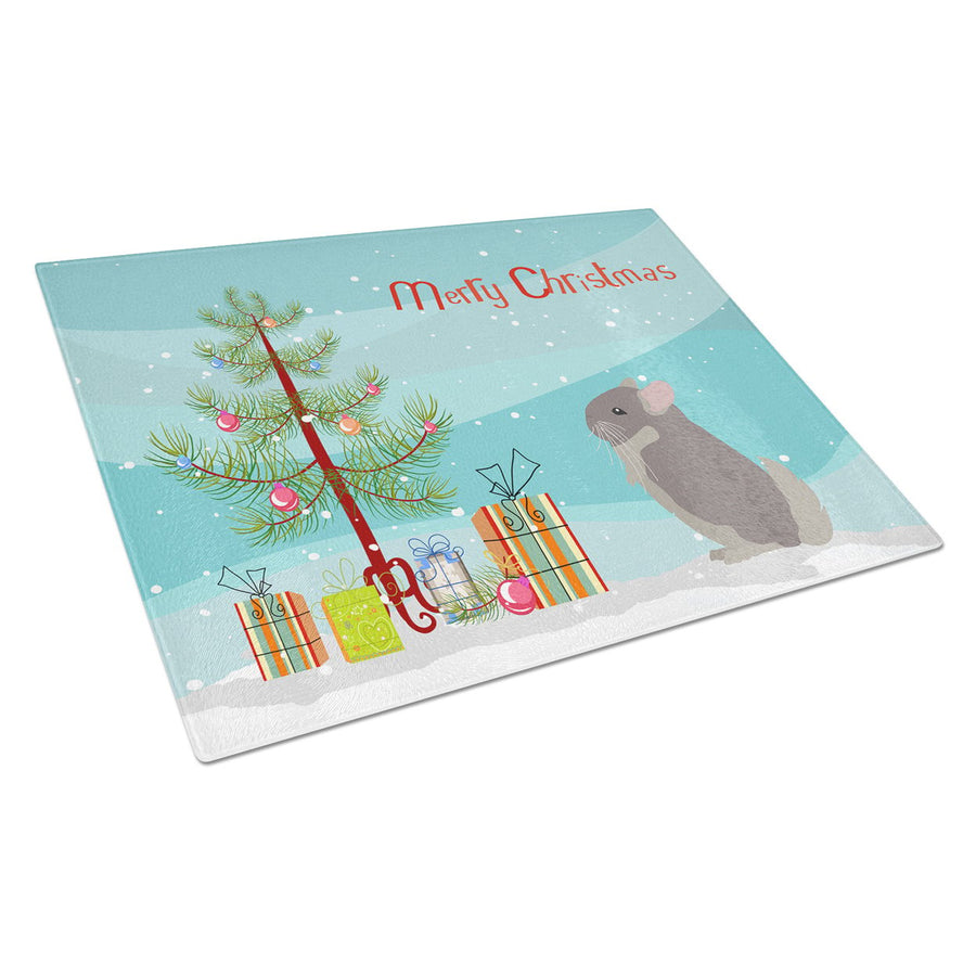 Beige Wellman Chinchilla Merry Christmas Glass Cutting Board Large Image 1