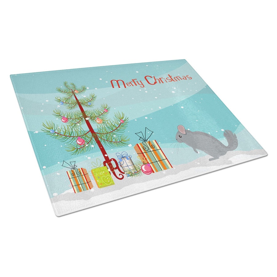 Foggy Chinchilla Merry Christmas Glass Cutting Board Large Image 1