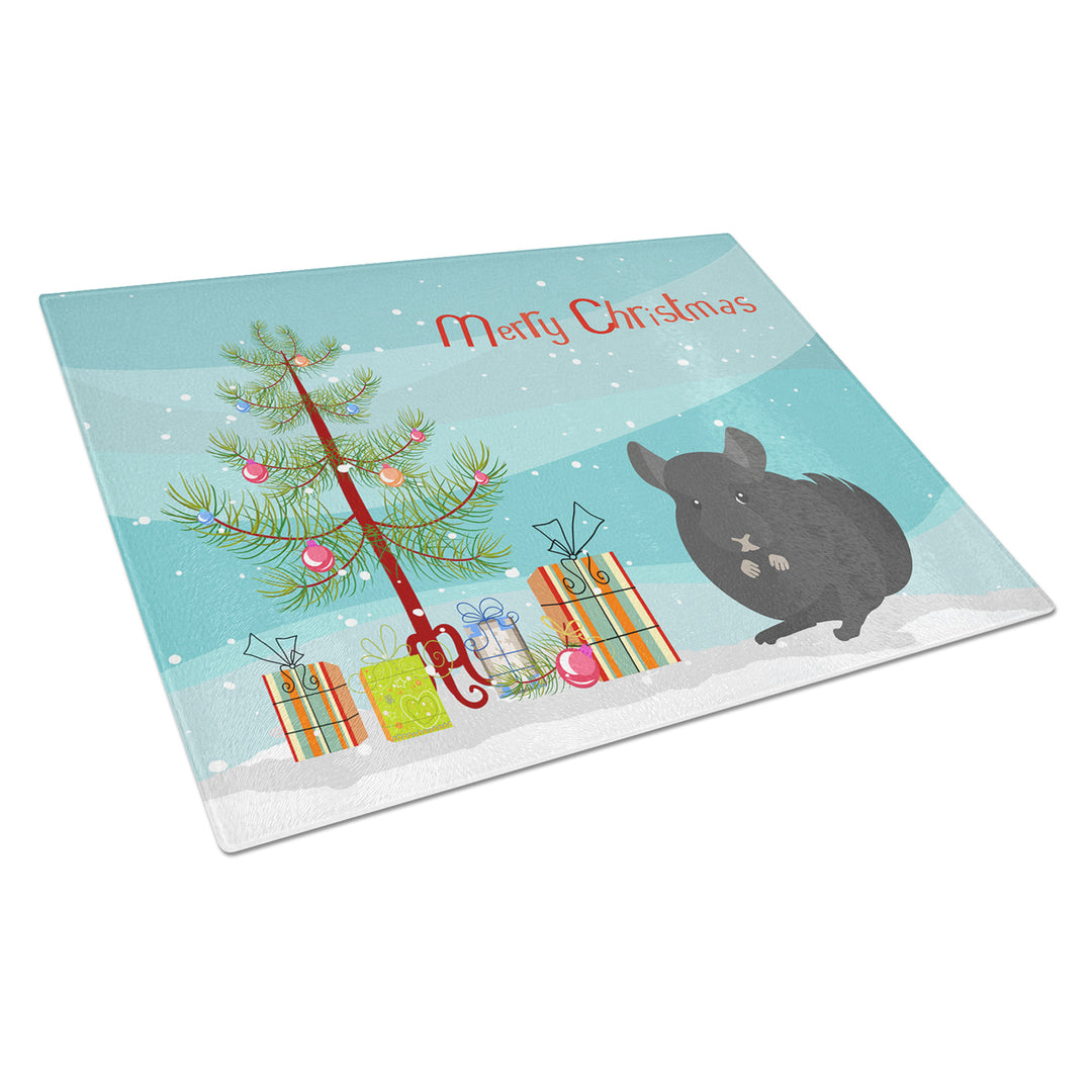 Charcoal Chinchilla Merry Christmas Glass Cutting Board Large Image 1