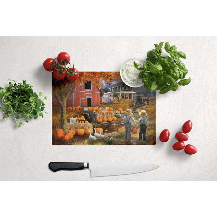 Fall Amish Pumpkin Stand Glass Cutting Board Large Image 3