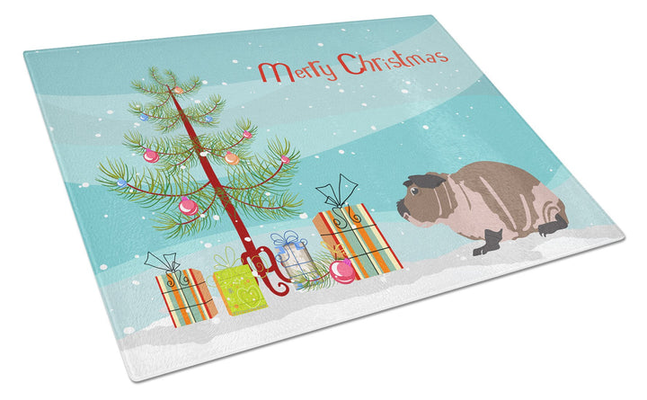 Skinny Guinea Pig Merry Christmas Glass Cutting Board Large Image 1