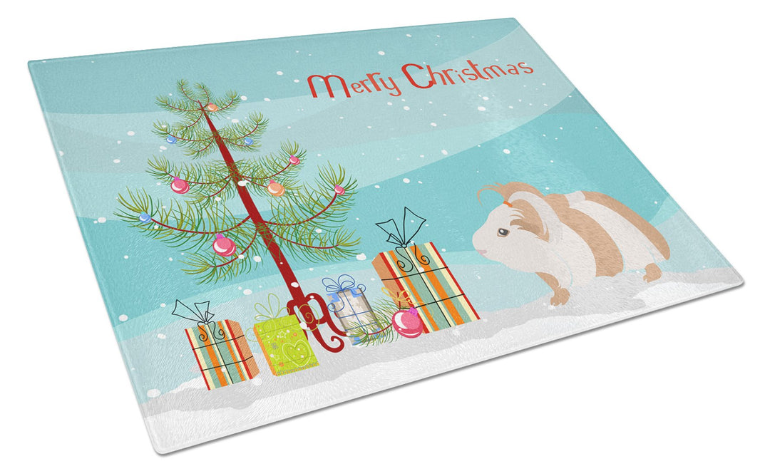 Silkie Guinea Pig Merry Christmas Glass Cutting Board Large Image 1