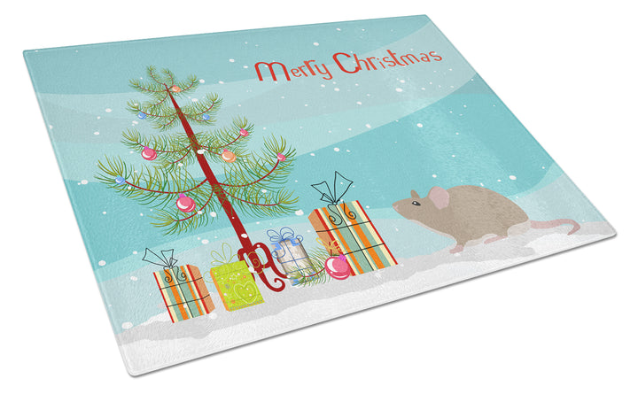 Grey Domestic Mouse Merry Christmas Glass Cutting Board Large Image 1