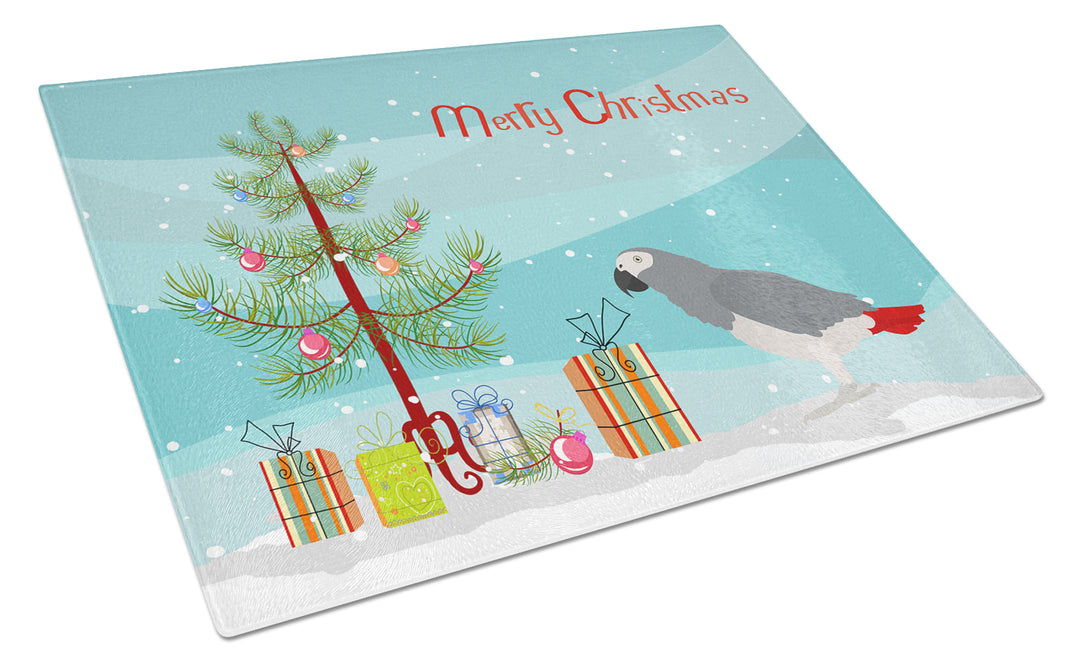 African Grey Parrot Merry Christmas Glass Cutting Board Large Image 1