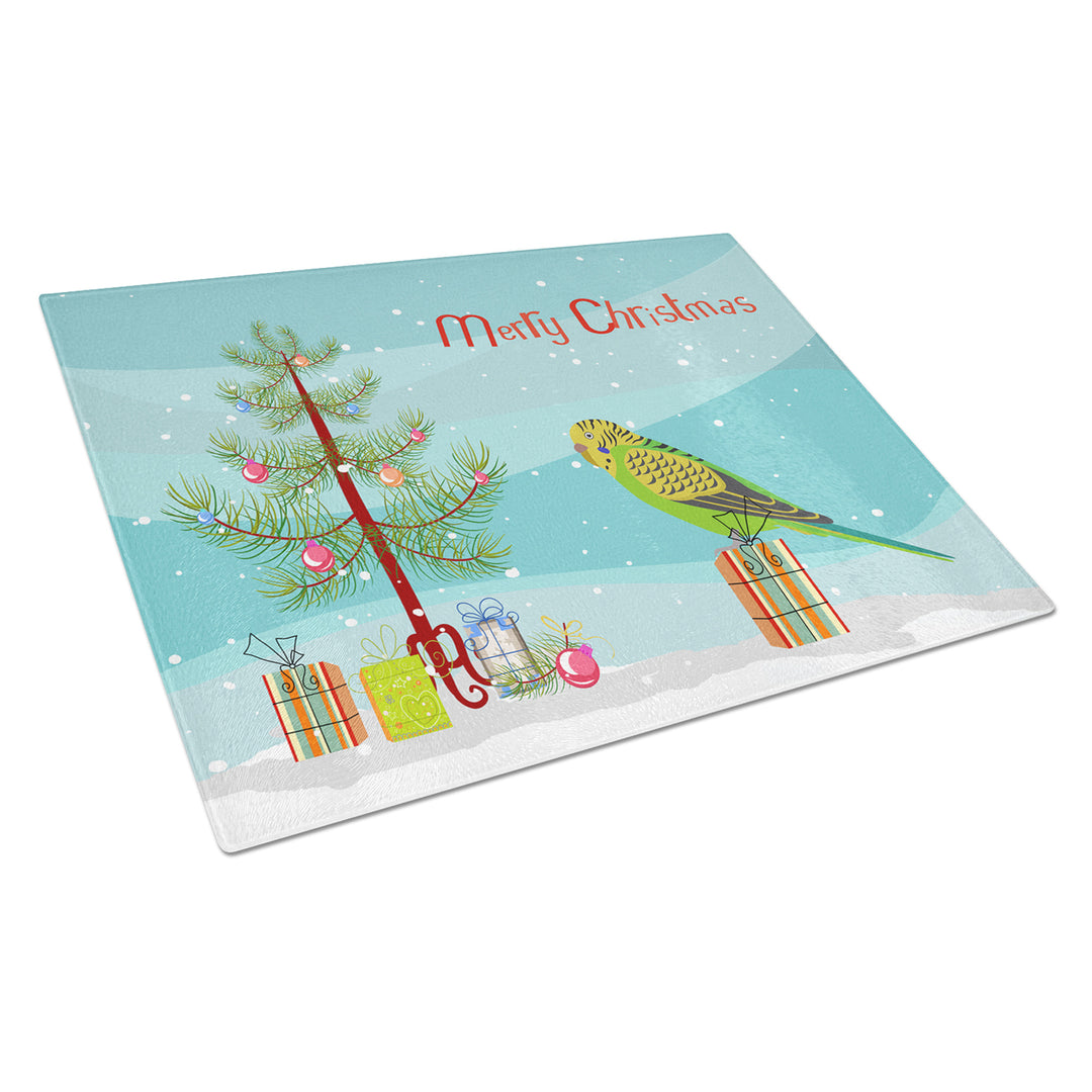 Budgerigar Merry Christmas Glass Cutting Board Large Image 1