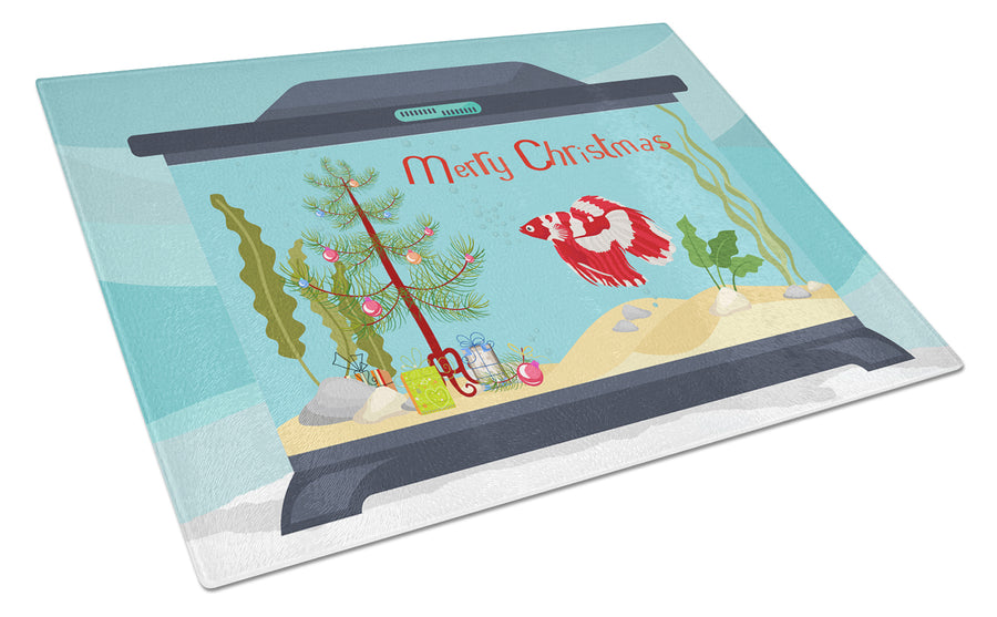 Veil Tail Betta Merry Christmas Glass Cutting Board Large Image 1