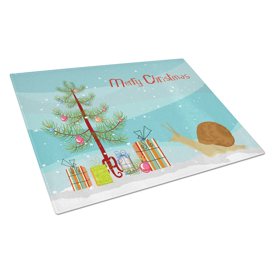 Garden Snail Merry Christmas Glass Cutting Board Large Image 1