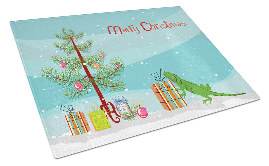 Iguana Merry Christmas Glass Cutting Board Large Image 1