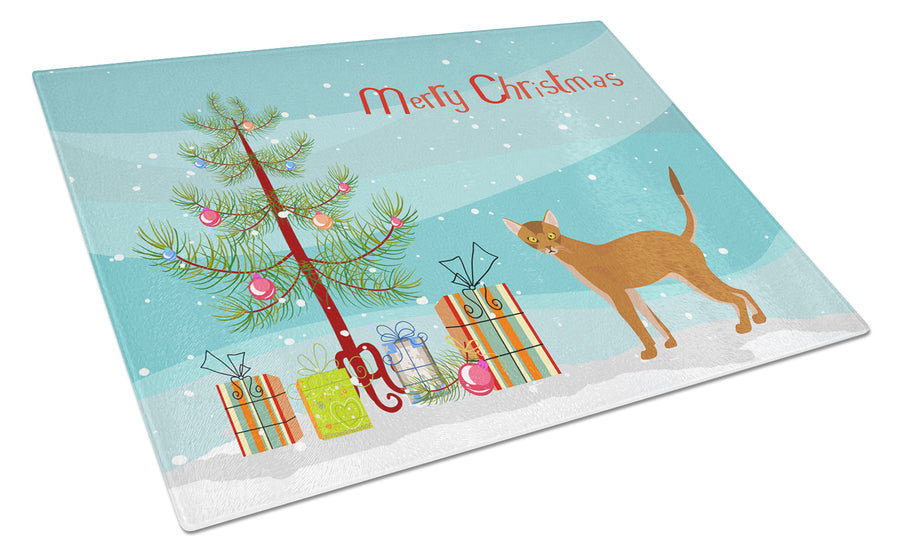 Red Abyssinian Cat Merry Christmas Glass Cutting Board Large Image 1