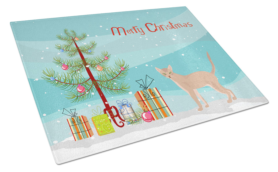 Fawn Abyssinian Cat Merry Christmas Glass Cutting Board Large Image 1