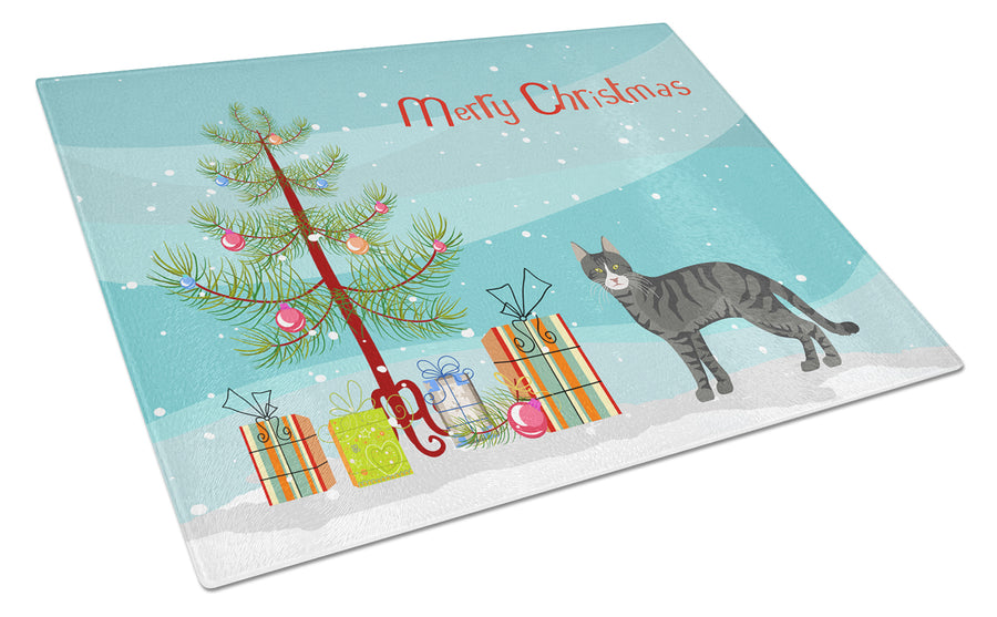 Tricolour Aegean Cat Merry Christmas Glass Cutting Board Large Image 1