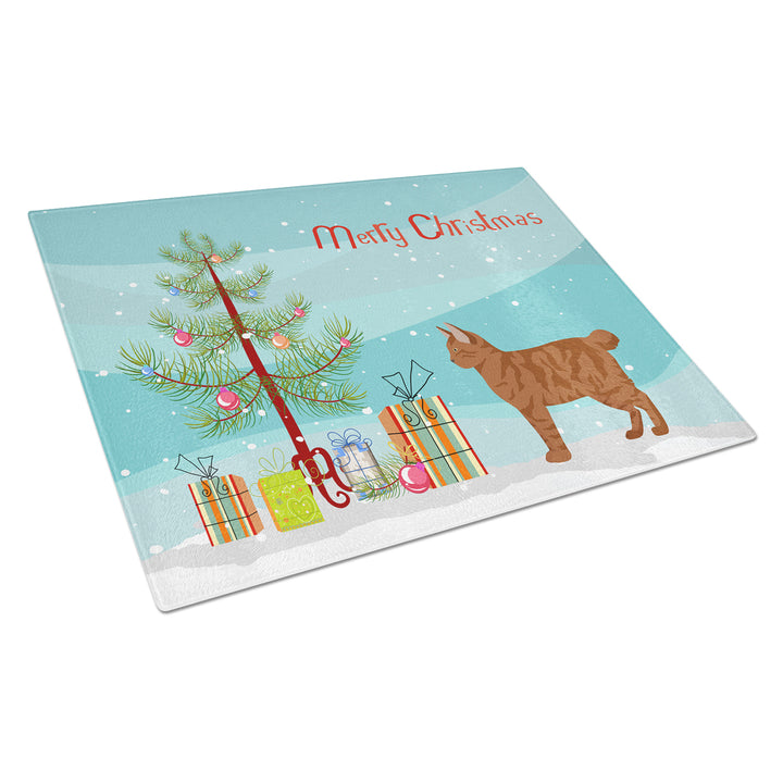 American Bobtail Style 2 Cat Merry Christmas Glass Cutting Board Large Image 1