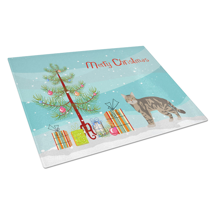 American Wirehair Style 1 Cat Merry Christmas Glass Cutting Board Large Image 1