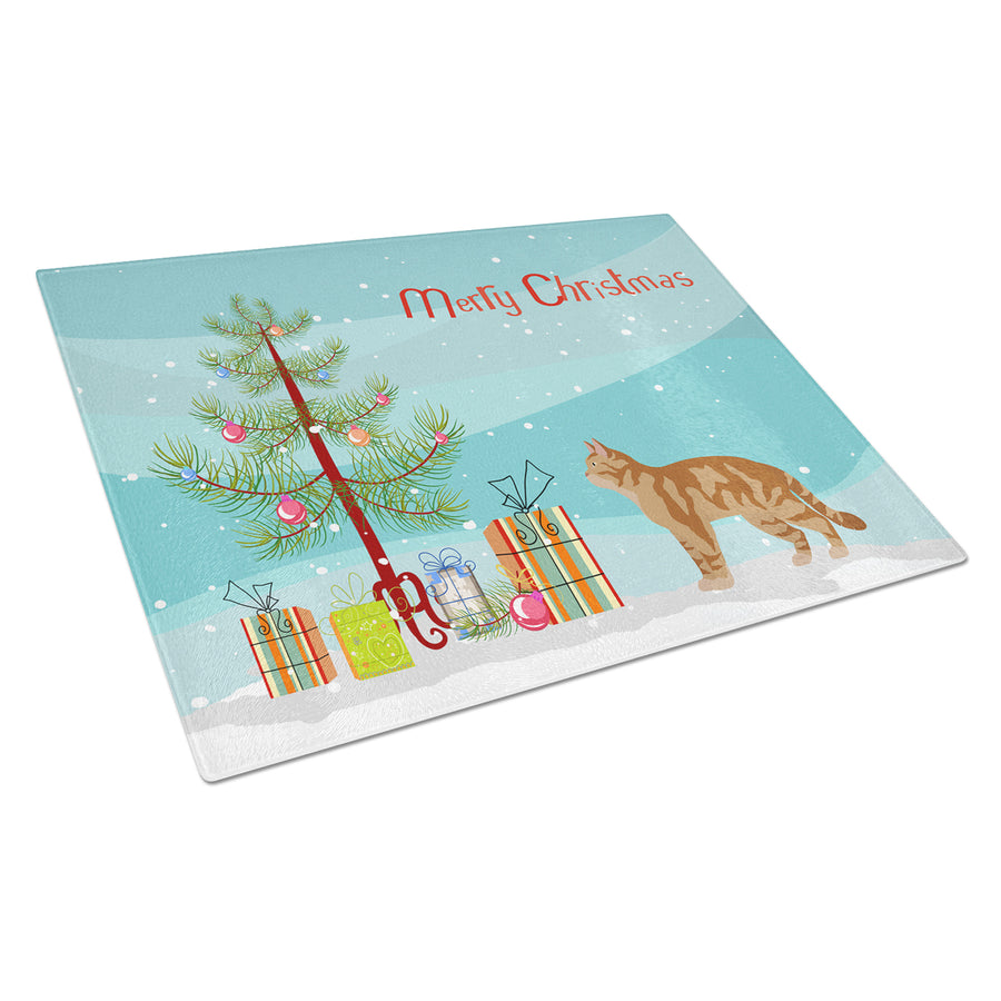 American Wirehair Style 2 Cat Merry Christmas Glass Cutting Board Large Image 1