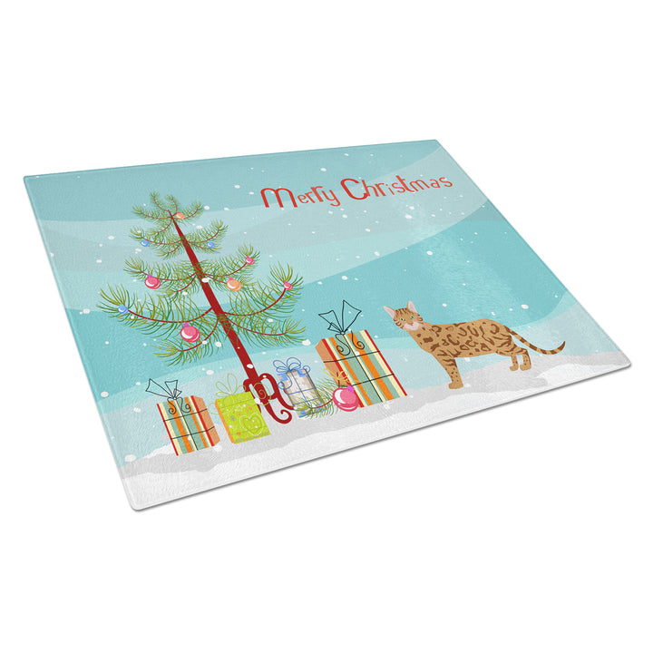 Bengal Style 2 Cat Merry Christmas Glass Cutting Board Large Image 1