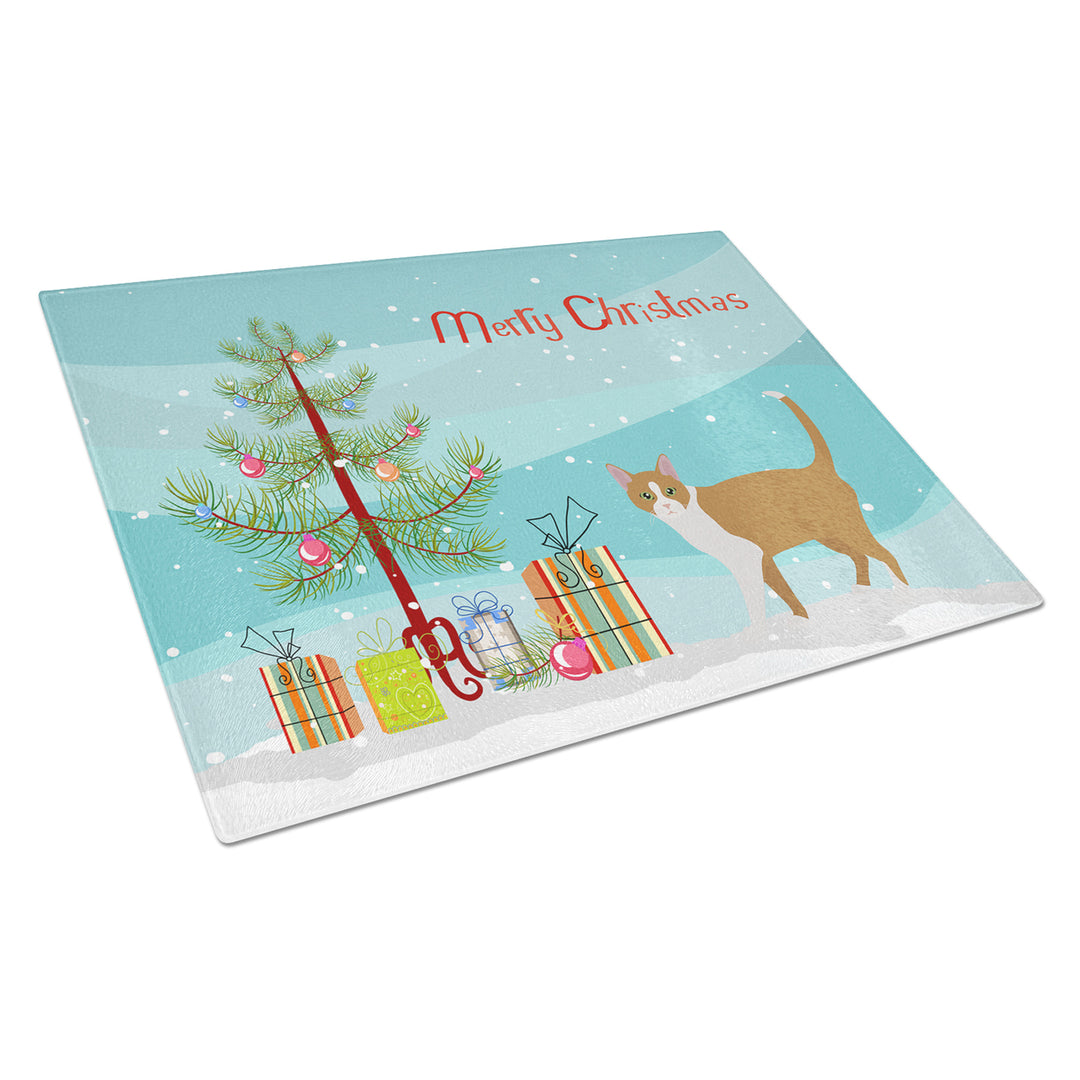 Brazilian Shorthair Cat Merry Christmas Glass Cutting Board Large Image 1