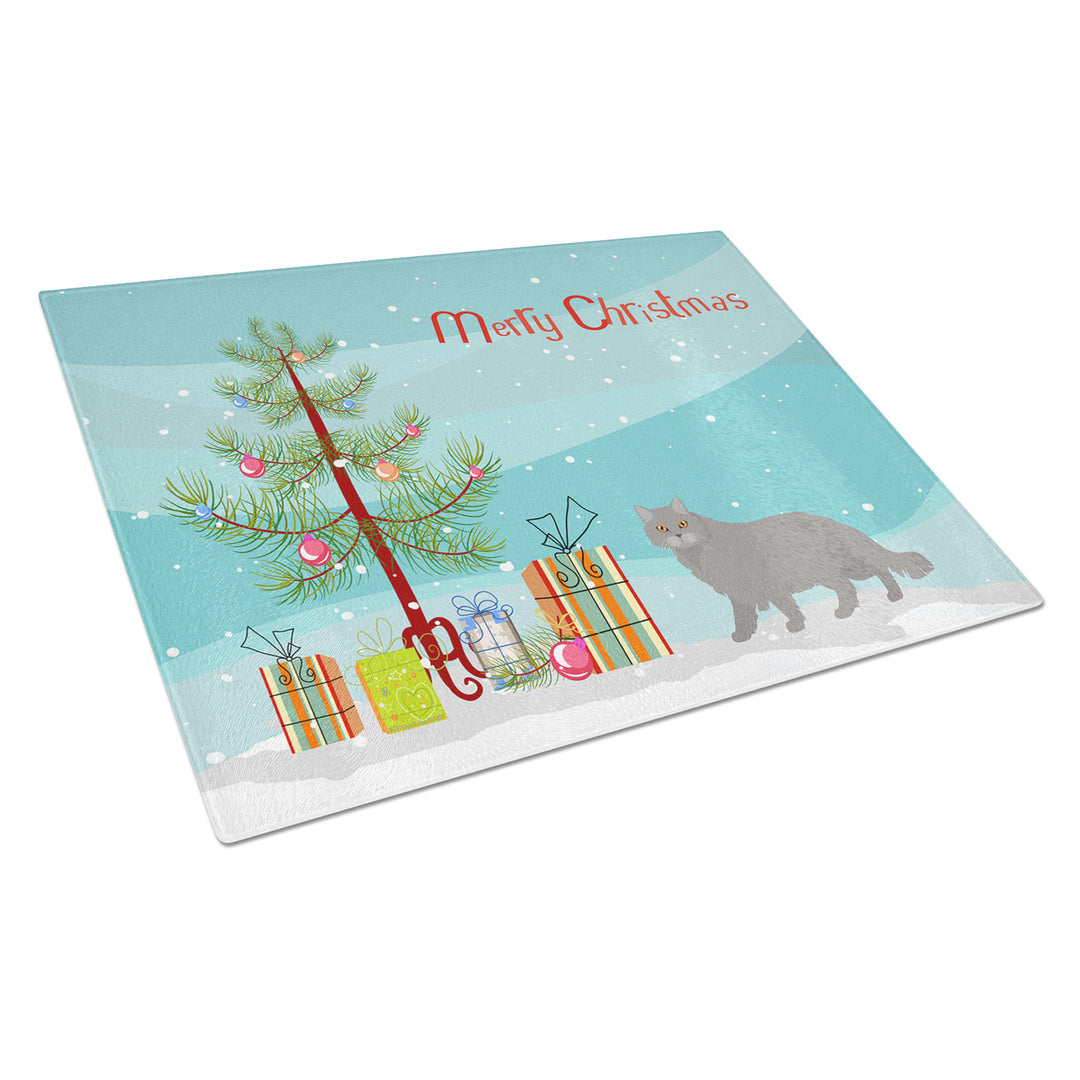 British Longhair Cat Merry Christmas Glass Cutting Board Large Image 1