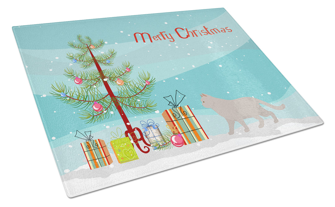 British Shorthair Style 2 Cat Merry Christmas Glass Cutting Board Large Image 1