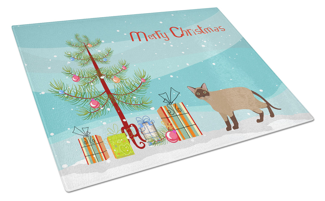 Burmese Cat Merry Christmas Glass Cutting Board Large Image 1