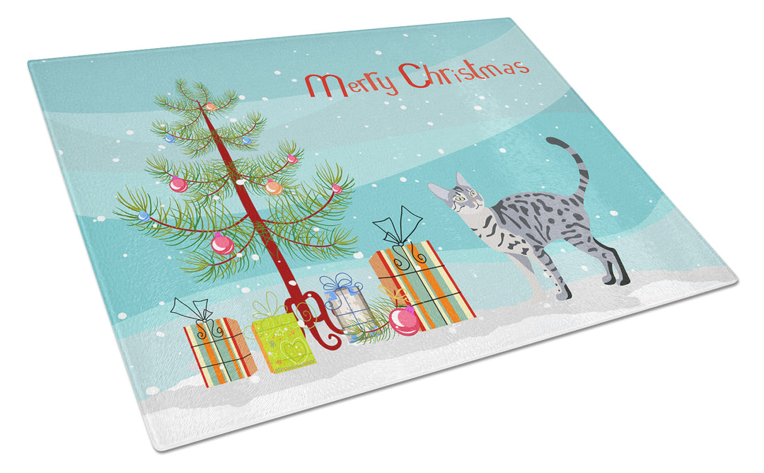 California Spangled Style 1 Cat Merry Christmas Glass Cutting Board Large Image 1