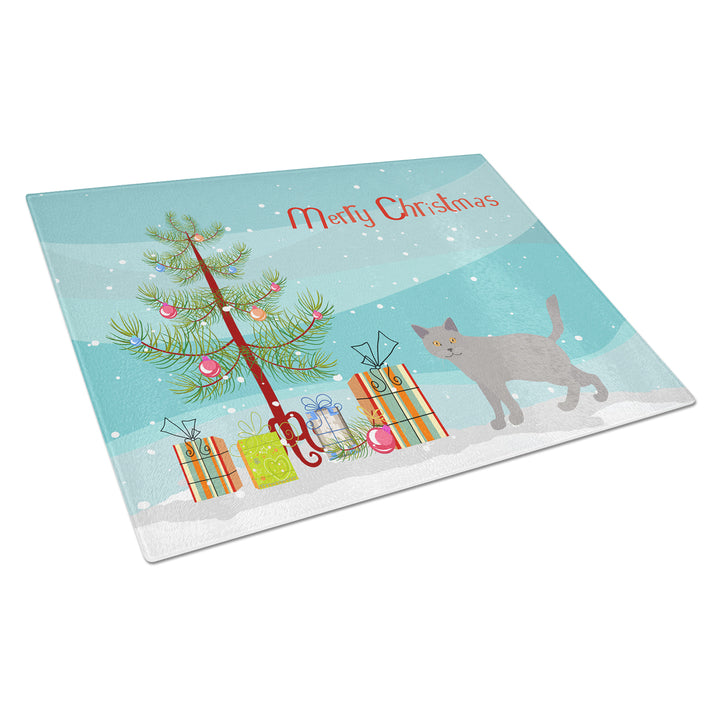 Chartreux Style 2 Cat Merry Christmas Glass Cutting Board Large Image 1