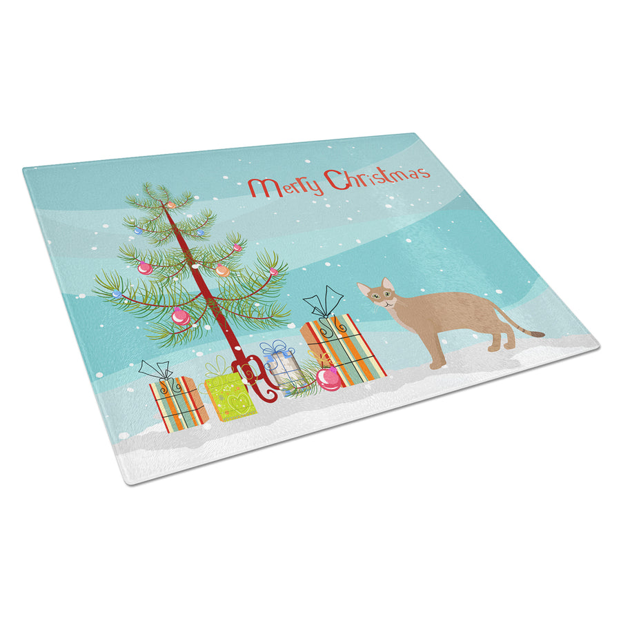 Chausie Cat Merry Christmas Glass Cutting Board Large Image 1