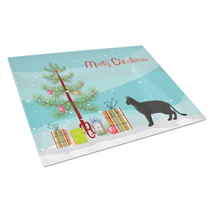 Chausie Black Cat Merry Christmas Glass Cutting Board Large Image 1