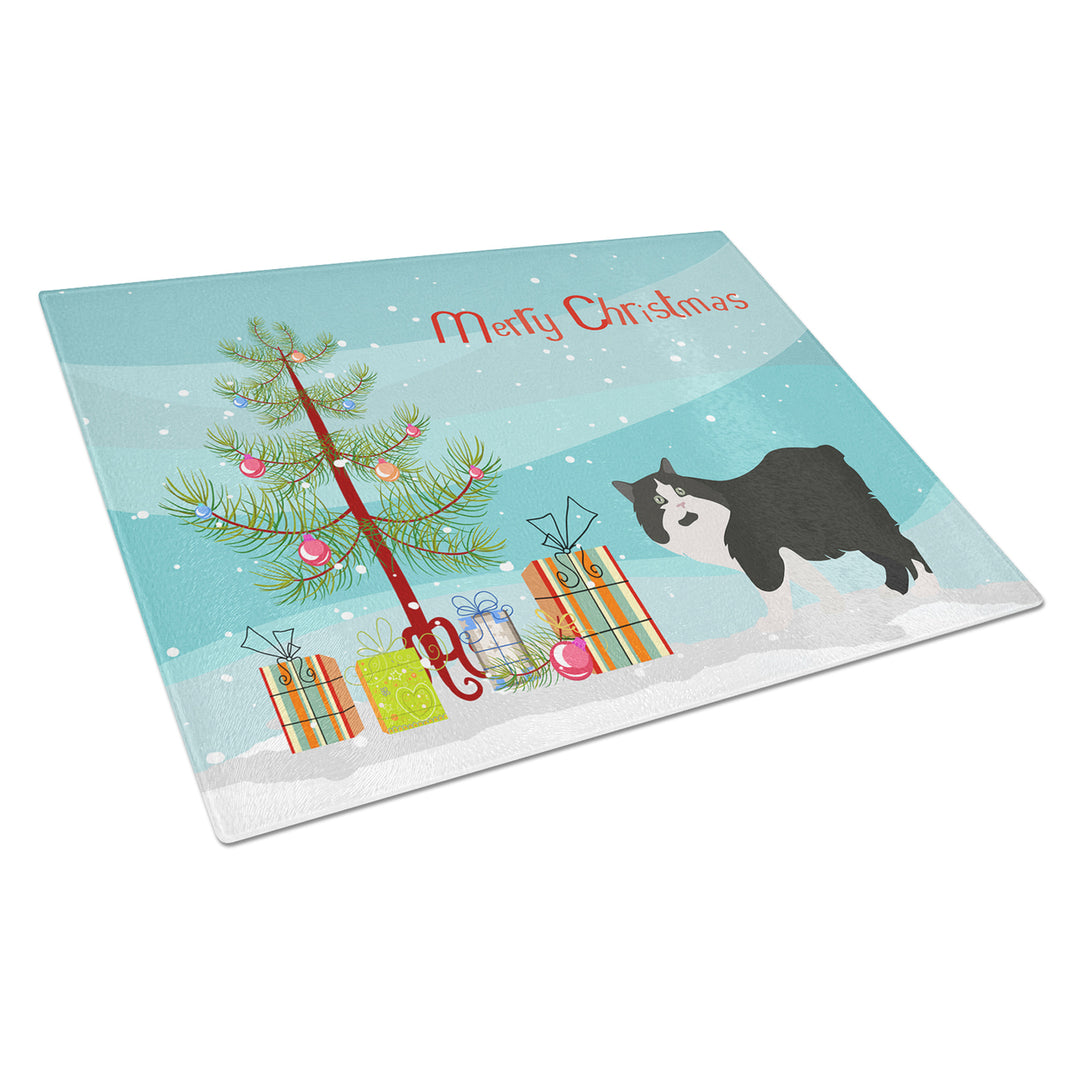 Cymric Cat Merry Christmas Glass Cutting Board Large Image 1