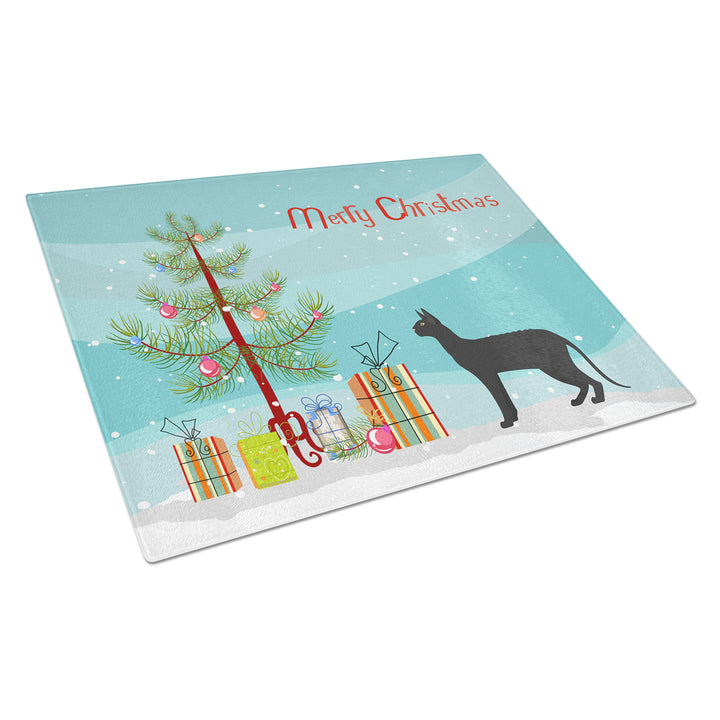 Black Cornish Rex Cat Merry Christmas Glass Cutting Board Large Image 1