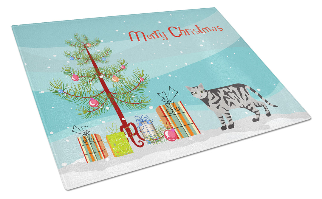 European Shorthair Style 2 Cat Merry Christmas Glass Cutting Board Large Image 1