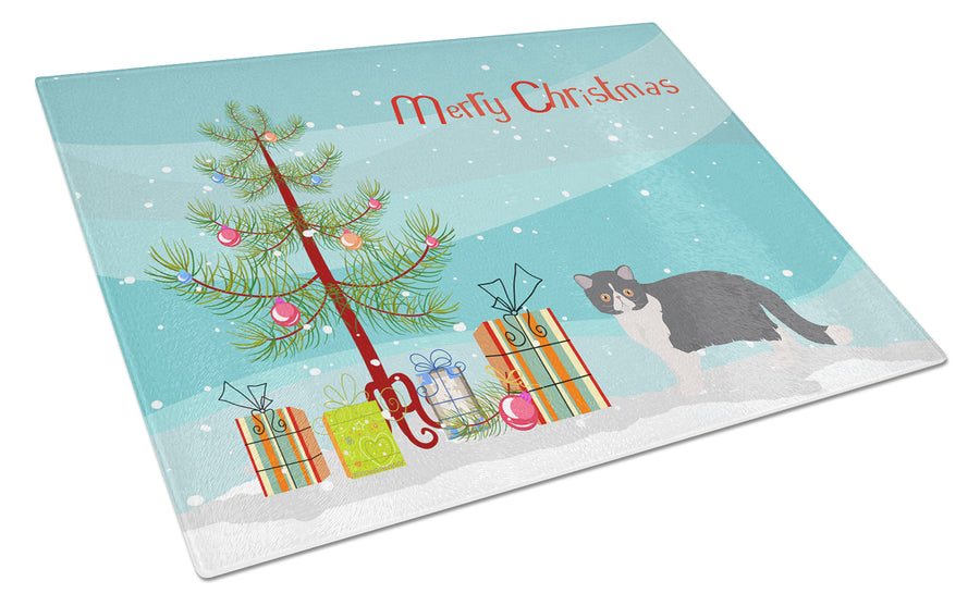 Exotic Shorthair Style 2 Cat Merry Christmas Glass Cutting Board Large Image 1