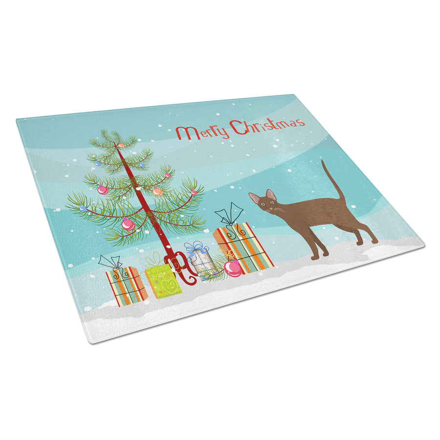 Havana Brown Cat Merry Christmas Glass Cutting Board Large Image 1