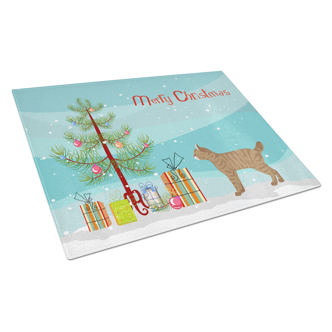 Highlander Lynx Style 1 Cat Merry Christmas Glass Cutting Board Large Image 1