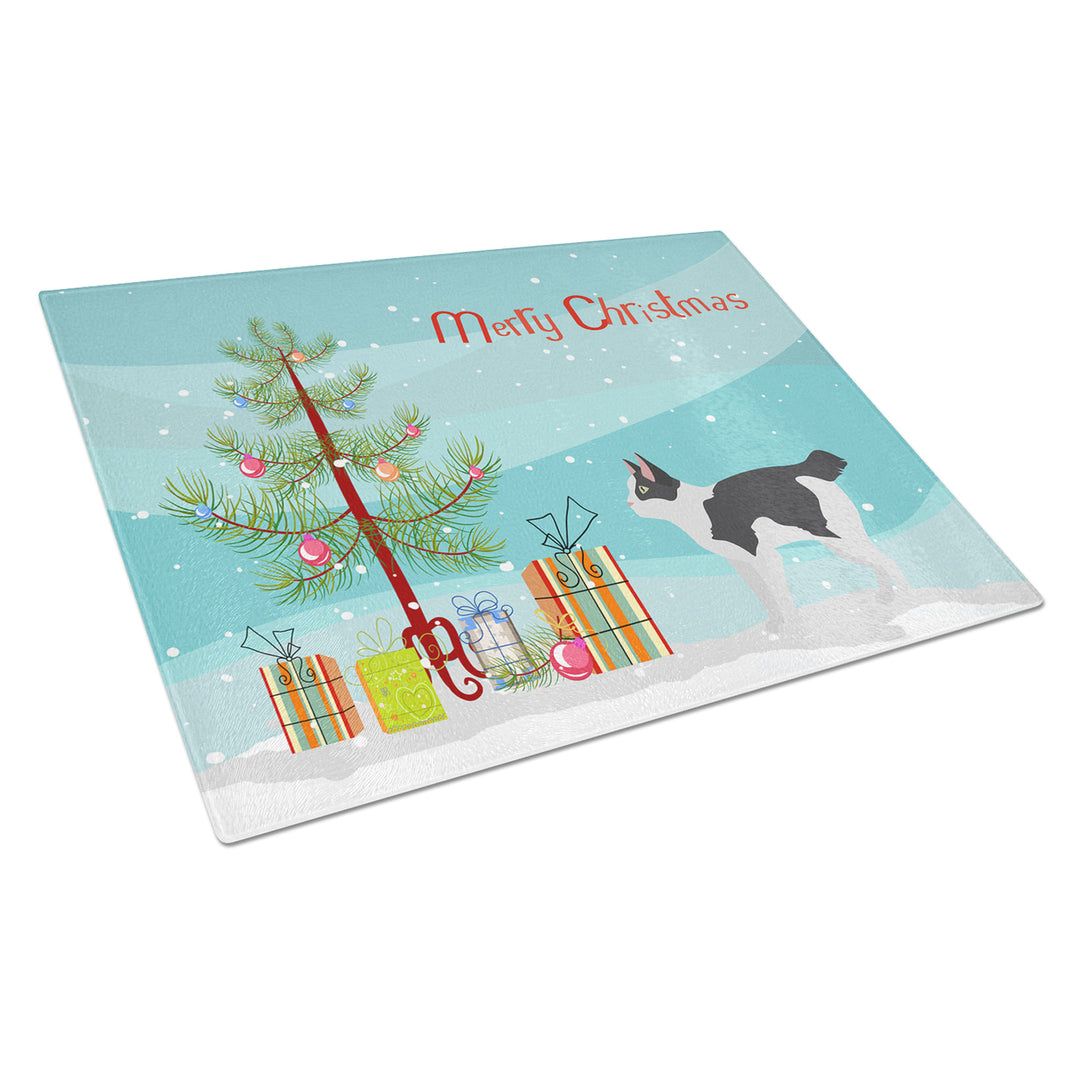 Japanese Bobtail Cat Merry Christmas Glass Cutting Board Large Image 1