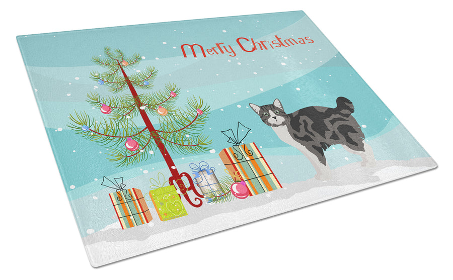 Manx Style 1 Cat Merry Christmas Glass Cutting Board Large Image 1