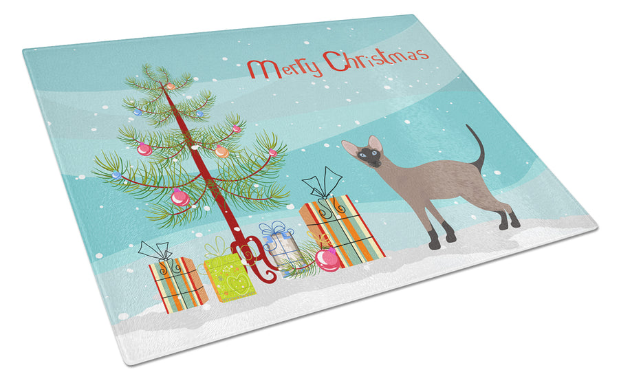 Oriental Bicolor Cat Merry Christmas Glass Cutting Board Large Image 1