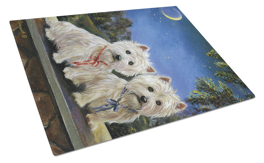 Westie Moonlight Stroll Glass Cutting Board Large Image 1