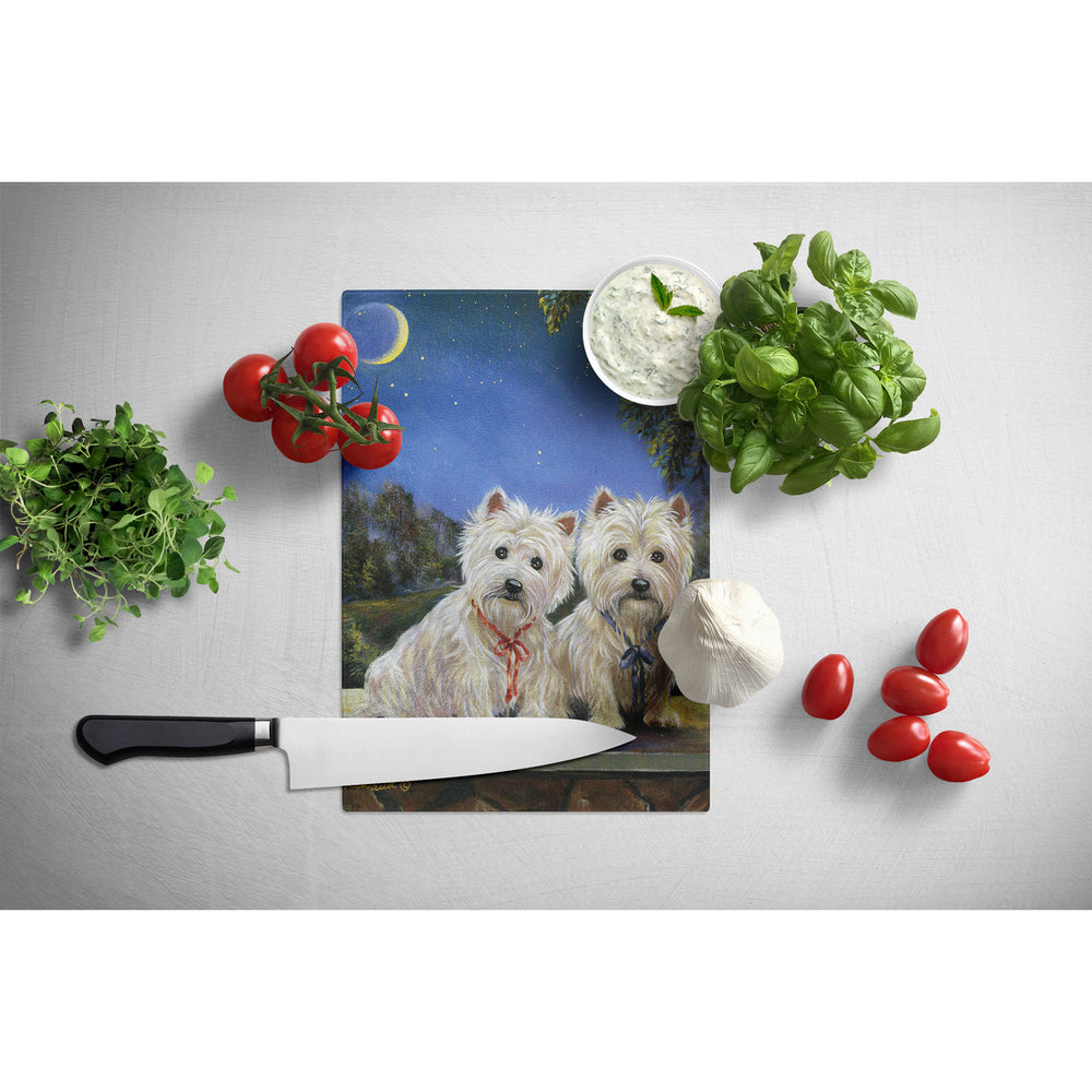 Westie Moonlight Stroll Glass Cutting Board Large Image 2