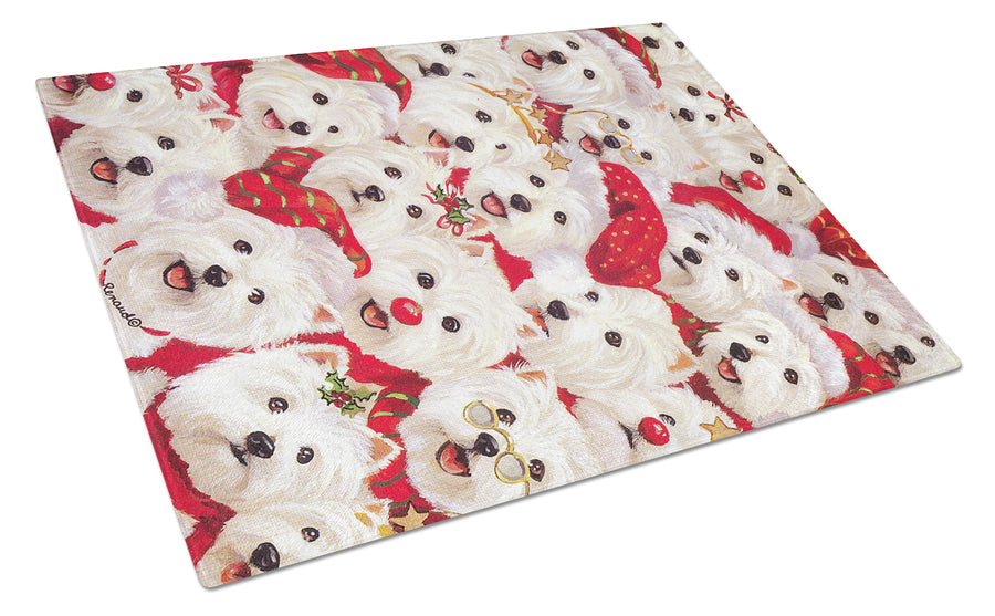 Westie Christmas a Plenty Glass Cutting Board Large Image 1