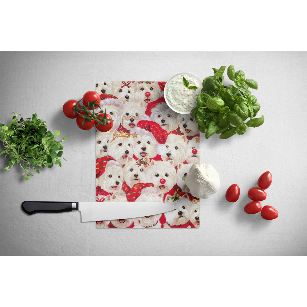 Westie Christmas a Plenty Glass Cutting Board Large Image 2