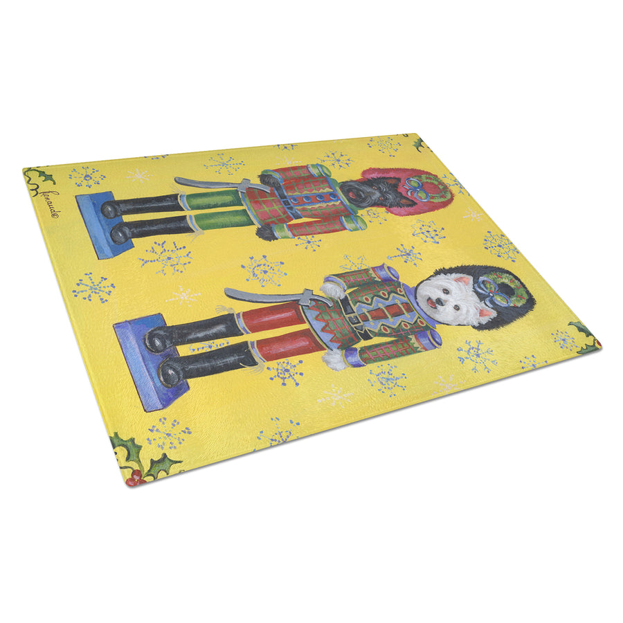 Scottie and Westie Christmas Nutcrackers Glass Cutting Board Large Image 1