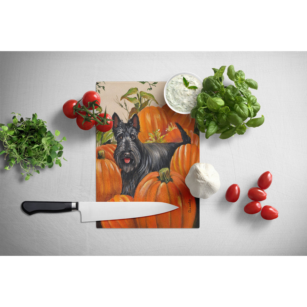 Scottish Terrier Scottie Pumpkins Glass Cutting Board Large Image 2