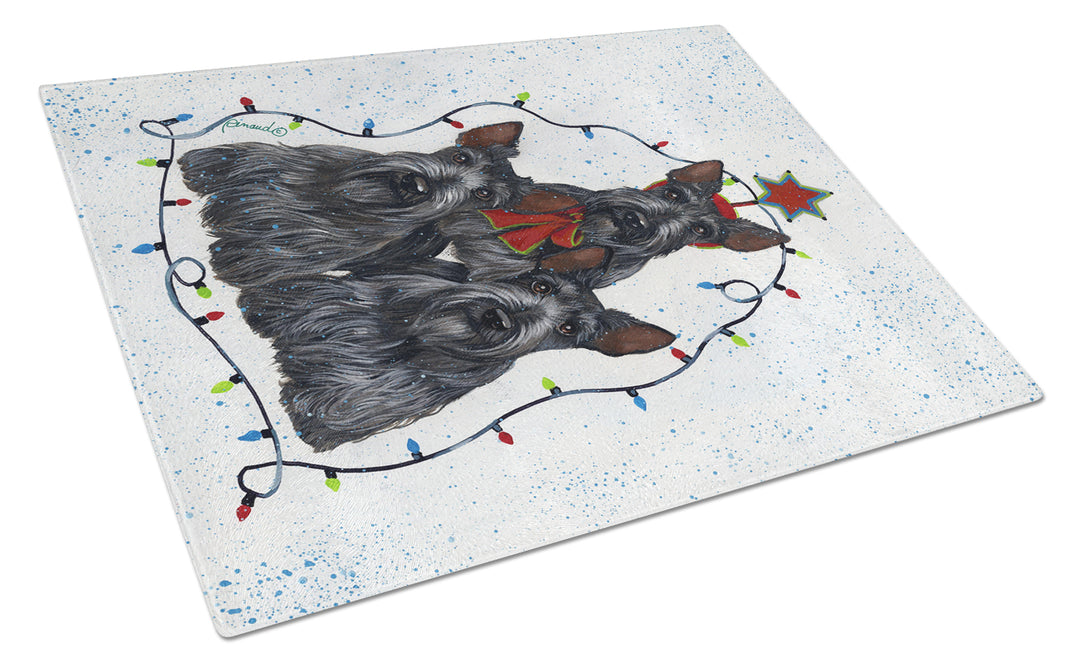 Scottie Christmas Family Tree Glass Cutting Board Large Image 1