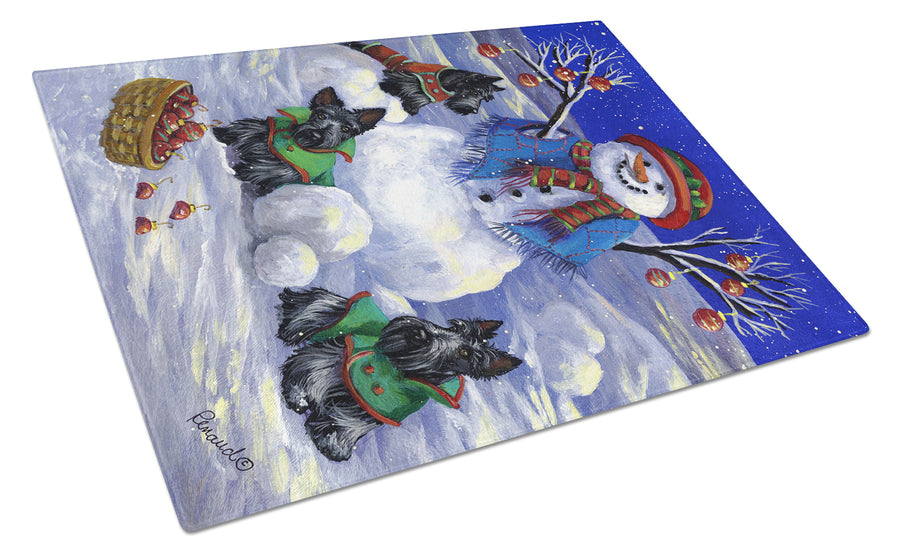 Scottie Christmas Snowman Glass Cutting Board Large Image 1