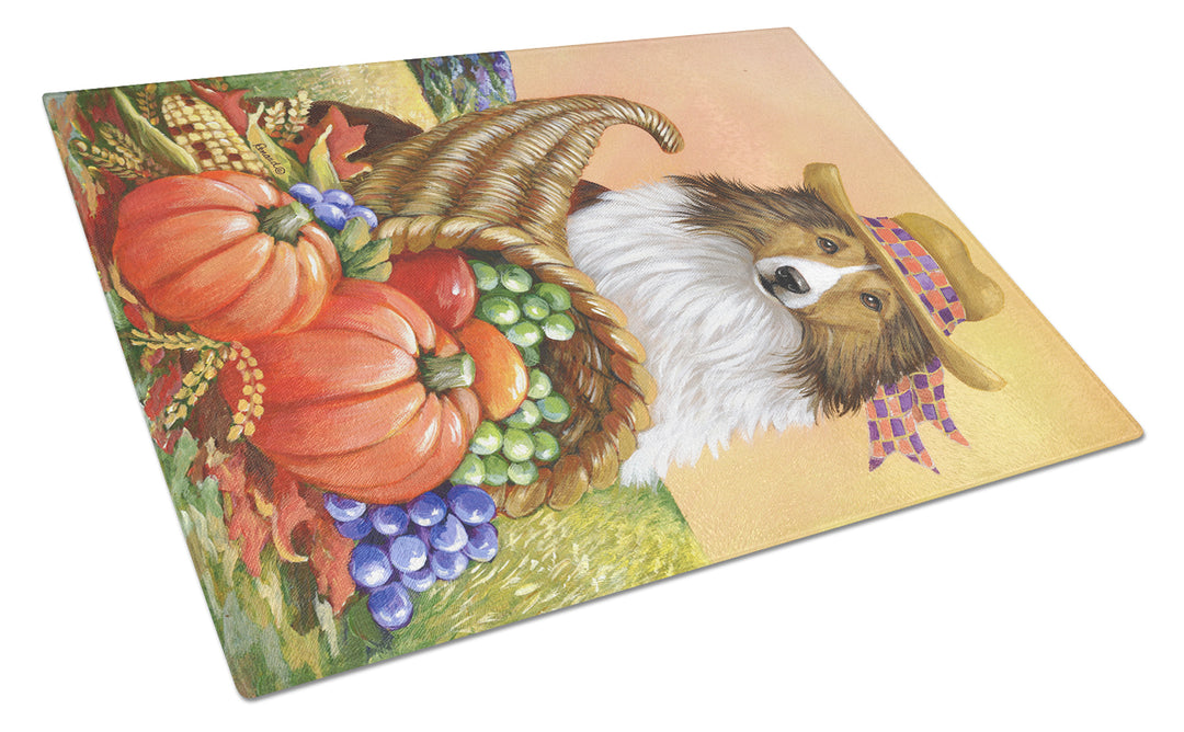 Sheltie Autumn Glass Cutting Board Large Image 1