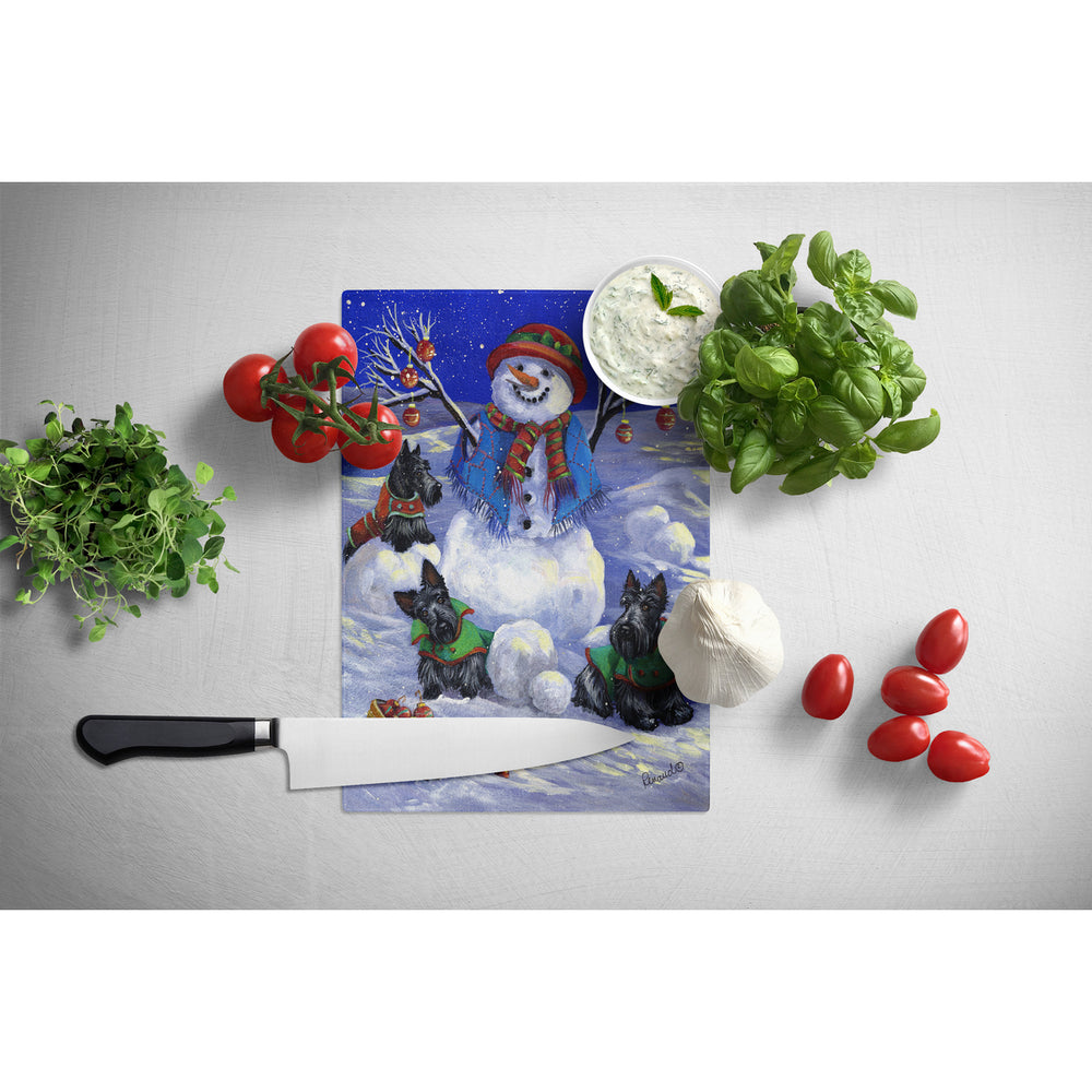 Scottie Christmas Snowman Glass Cutting Board Large Image 2