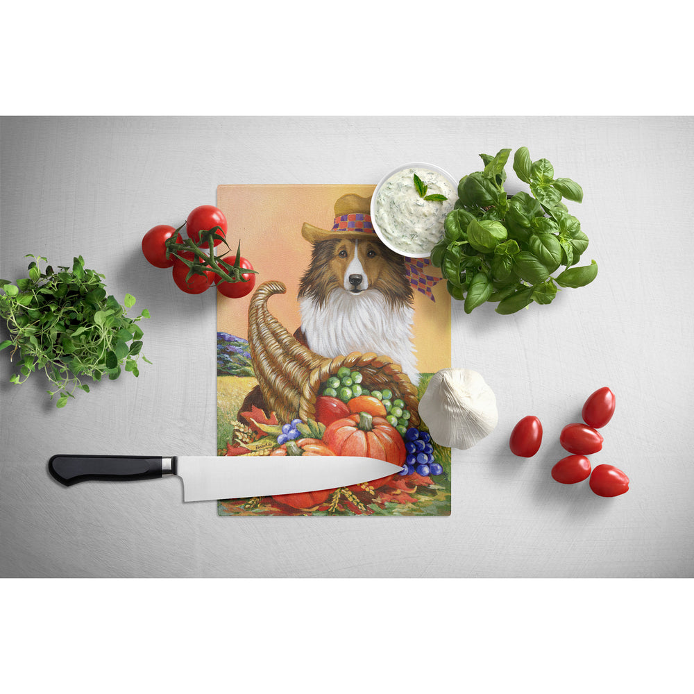 Sheltie Autumn Glass Cutting Board Large Image 2